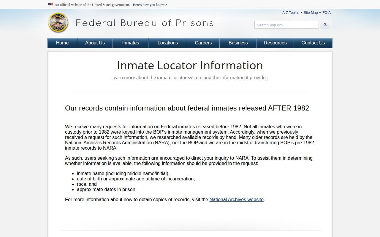 BOP locator coverage and federal released-result fields