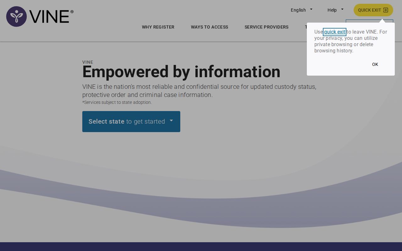 VINELink state selection and inmate search screen