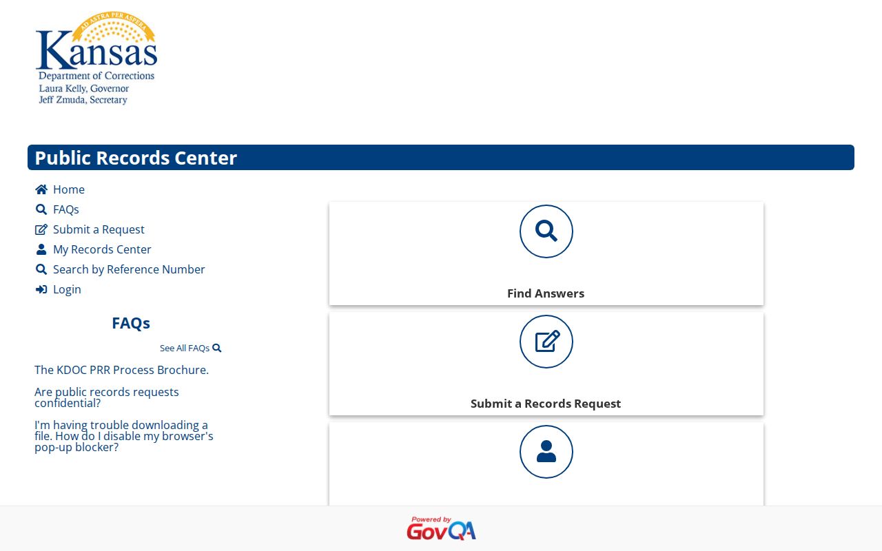 Kansas Department of Corrections records request portal for release documents