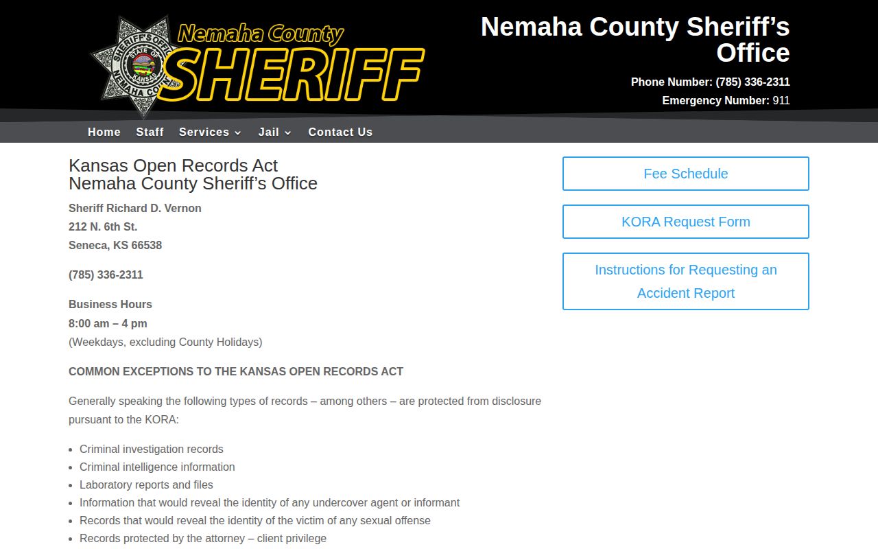 Nemaha County release records request page